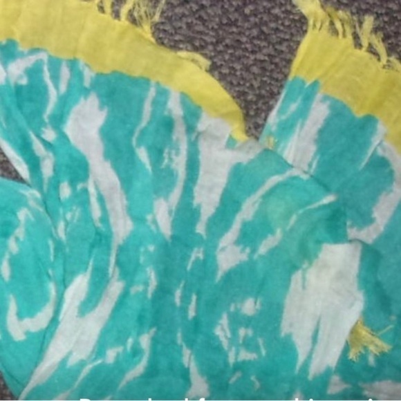 LOFT linen scarf accent pretty blue white yellow  womens - Picture 5 of 5